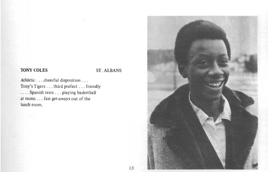Pictured above, Tony Coles, was the first Black student to graduate from Potomac in 1971. (Photo: 1971 Potomac Yearbook). 