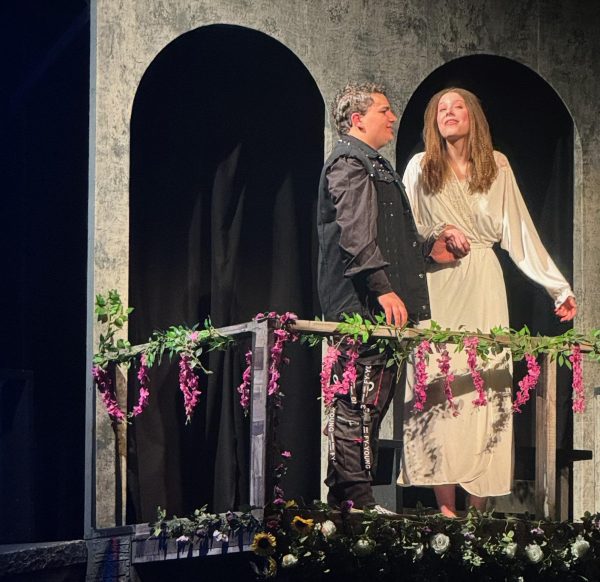 Tucker Robbins as Romeo and Elis Germanis as Juliet in the balcony scene on opening night.
