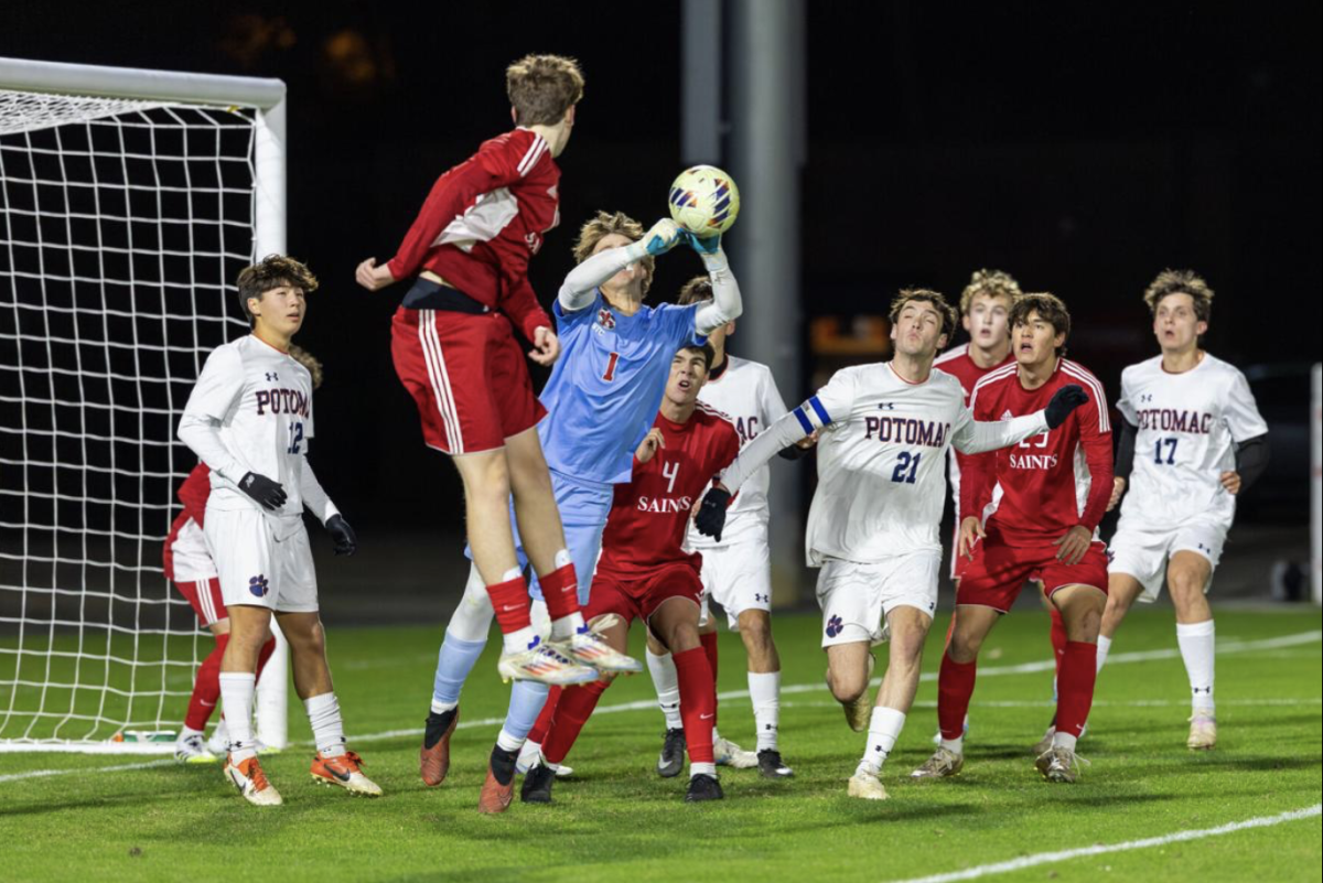 A late chance for Potomac is claimed by the St. Christopher goalkeeper deep into injury time. The game would finish 1-0 with a 76th minute winner for St. Christopher, ultimately proving the difference, as Potomac lost yet another VISAA State Cup Final. (Credit Richmond Times Dispatch, November 10th 2025).