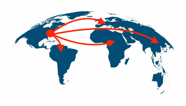 Blue curved World map contours on white background. Made for world news and articles. Vector illustration.