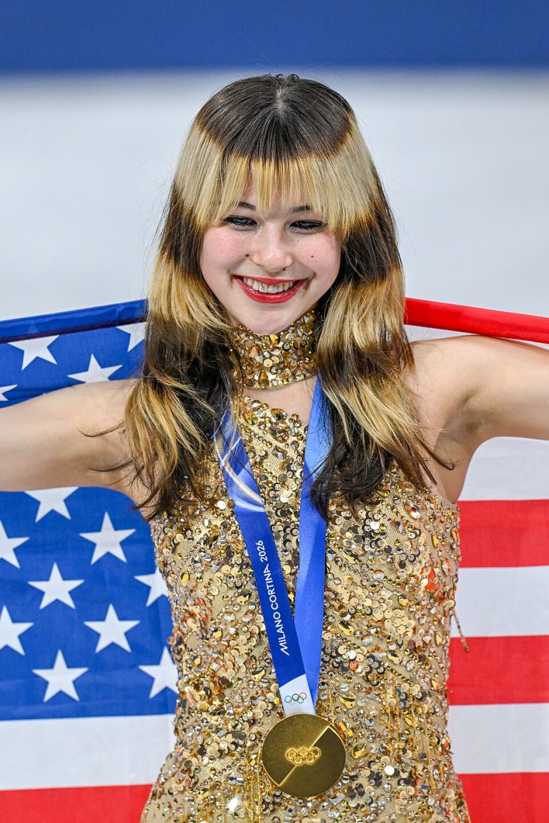 MILAN, ITALY - 19 FEBRUARY 2026: Gold medalist Alysa LIU of Team United States poses for a photo during the medal ceremony for the Women's Single Skating Free Skating at the Olympic Winter Games 